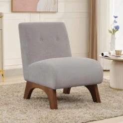 Modern Corduroy Solid Wood Grey Lounge Armless Chair -More Furniture Store grey jearey accent chairs xtdxr grey 31 1000