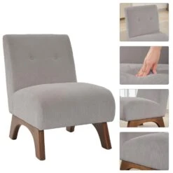 Modern Corduroy Solid Wood Grey Lounge Armless Chair -More Furniture Store grey jearey accent chairs xtdxr grey 4f 1000