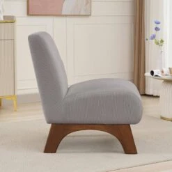 Modern Corduroy Solid Wood Grey Lounge Armless Chair -More Furniture Store grey jearey accent chairs xtdxr grey fa 1000