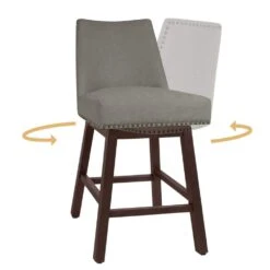 29.53 In Back Swivel Velvet Grey Bar Stool With Rubber Wood Frame (Set Of 2) -More Furniture Store grey jearey bar stools e22gby hd gy 1f 1000