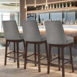 29.53 In Back Swivel Velvet Grey Bar Stool With Rubber Wood Frame (Set Of 2) -More Furniture Store grey jearey bar stools e22gby hd gy 31 1000