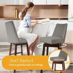 29.53 In Back Swivel Velvet Grey Bar Stool With Rubber Wood Frame (Set Of 2) -More Furniture Store grey jearey bar stools e22gby hd gy 4f 1000