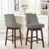 29.53 In Back Swivel Velvet Grey Bar Stool With Rubber Wood Frame (Set Of 2)
