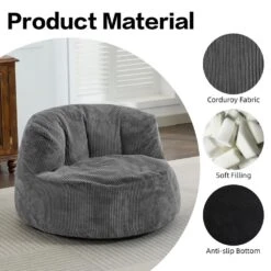 Modern Corduroy Polyester Medium Memory Foam Grey Backrest Style Bean Bag 12 Modern Corduroy Polyester Medium Memory Foam Grey Backrest Style Bean Bag -More Furniture Store grey jearey bean bag chairs e11 02xxy bg 1f 1000