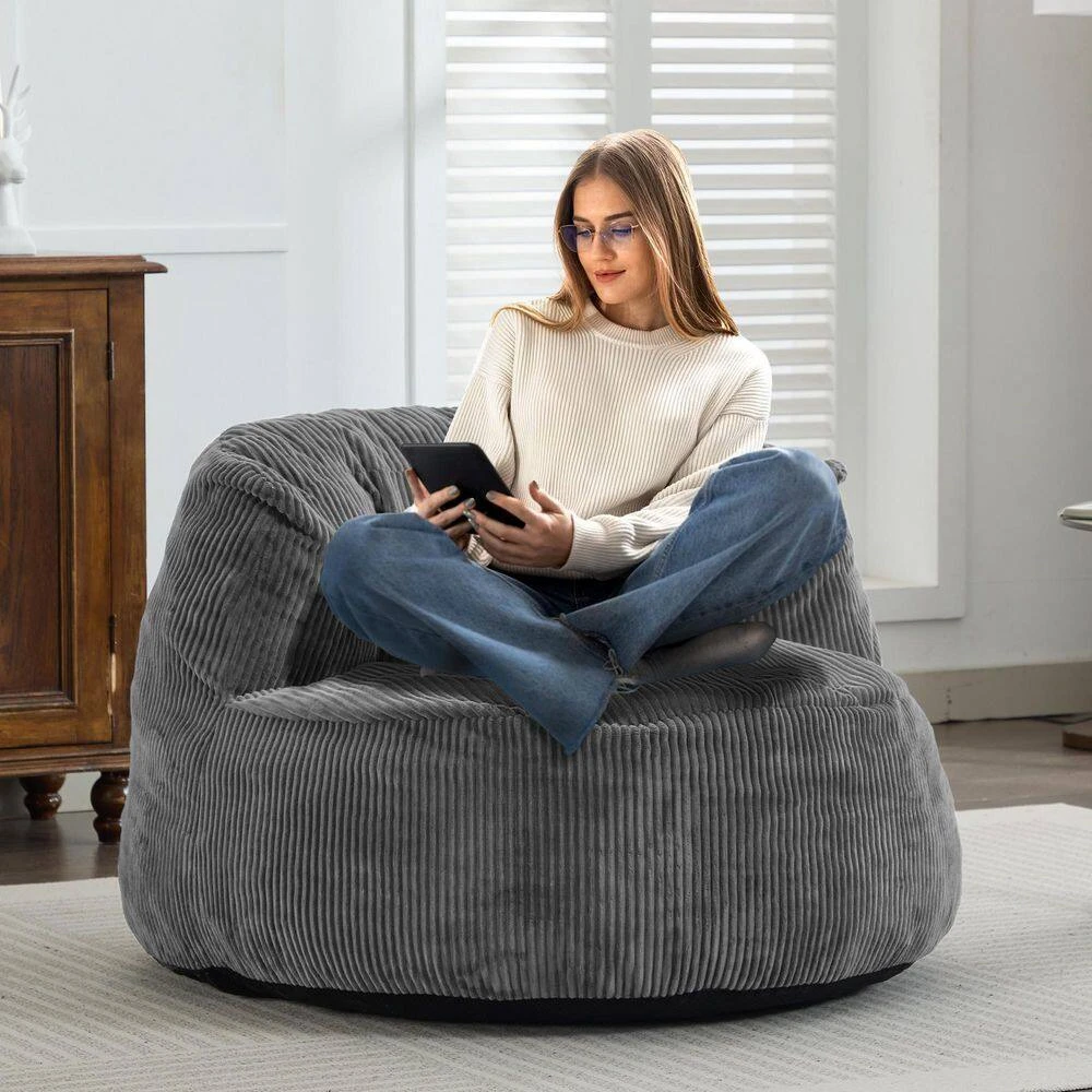 Modern Corduroy Polyester Medium Memory Foam Grey Backrest Style Bean Bag 8 Modern Corduroy Polyester Medium Memory Foam Grey Backrest Style Bean Bag - Image 8
