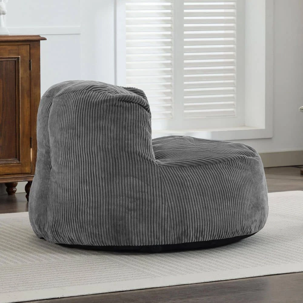 Modern Corduroy Polyester Medium Memory Foam Grey Backrest Style Bean Bag 6 Modern Corduroy Polyester Medium Memory Foam Grey Backrest Style Bean Bag - Image 6