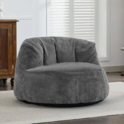 Modern Corduroy Polyester Medium Memory Foam Grey Backrest Style Bean Bag