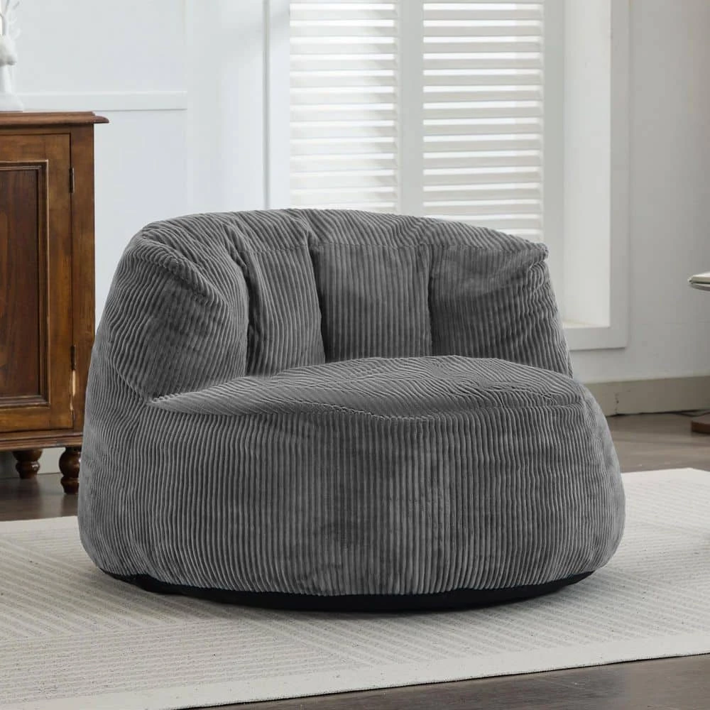 Modern Corduroy Polyester Medium Memory Foam Grey Backrest Style Bean Bag 1 Modern Corduroy Polyester Medium Memory Foam Grey Backrest Style Bean Bag