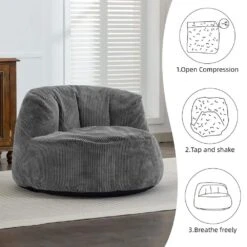 Modern Corduroy Polyester Medium Memory Foam Grey Backrest Style Bean Bag 10 Modern Corduroy Polyester Medium Memory Foam Grey Backrest Style Bean Bag -More Furniture Store grey jearey bean bag chairs e11 02xxy bg c3 1000