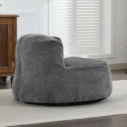 Corduroy Polyester Medium Memory Foam Grey Backrest Style Bean Bag -More Furniture Store grey jearey bean bag chairs xty hd 2 grey fa 1000