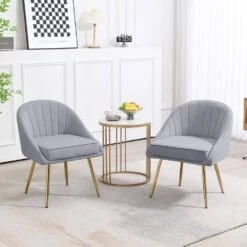 Biscuit Gray Upholstered Outdoor Dining Chair With Tufted Back (Set Of 2) -More Furniture Store grey jearey dining chairs e011 02sc gy 31 1000