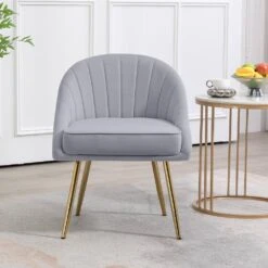 Biscuit Gray Upholstered Outdoor Dining Chair With Tufted Back (Set Of 2) -More Furniture Store grey jearey dining chairs e011 02sc gy c3 1000