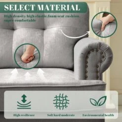 Modern 3-Piece Grey Chenille Living Room Set With Nailhead Trim And Rubberwood Legs -More Furniture Store grey jearey living room sets ldsf 123set grey 4f 1000