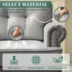 Modern 2-Piece Grey Chenille Living Room Set With Nailhead Trim And Rubberwood Legs 9 Modern 2-Piece Grey Chenille Living Room Set With Nailhead Trim And Rubberwood Legs -More Furniture Store grey jearey living room sets ldsf 13set grey c3 1000