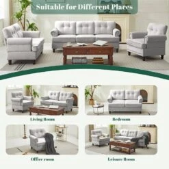 Modern 2-Piece Grey Chenille Loveseat And Sofa Living Room Set With Nailhead Trim And Rubberwood Legs -More Furniture Store grey jearey living room sets ldsf 23set grey 31 1000