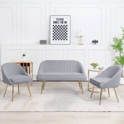 3-Piece Living Room Set With Brushed Velvet In Grey 15 3-Piece Living Room Set With Brushed Velvet In Grey -More Furniture Store grey jearey living room sets tz 4 gy 31 1000