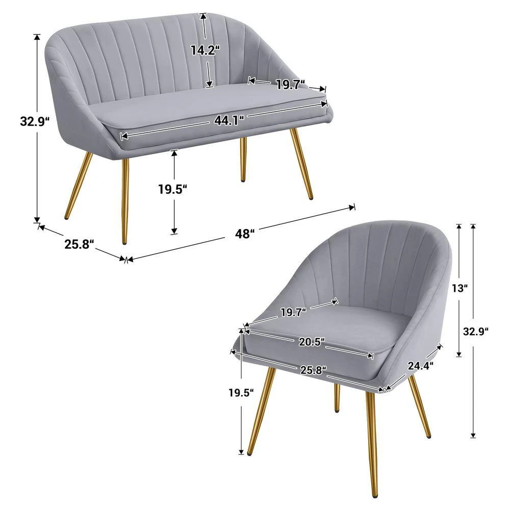 3-Piece Living Room Set With Brushed Velvet In Grey 3 3-Piece Living Room Set With Brushed Velvet In Grey - Image 3