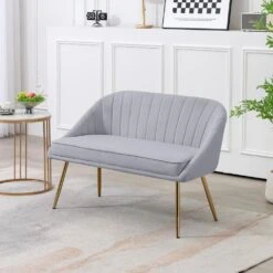 Modern 48 In. Golden Base Velvet Tufted 2-Seats Grey Loveseat Sofa For Living Room Furniture Sets