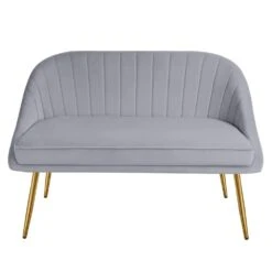 Modern 48 In. Golden Base Velvet Tufted 2-Seats Grey Loveseat Sofa For Living Room Furniture Sets -More Furniture Store grey jearey loveseats e15sry hd gy c3 1000