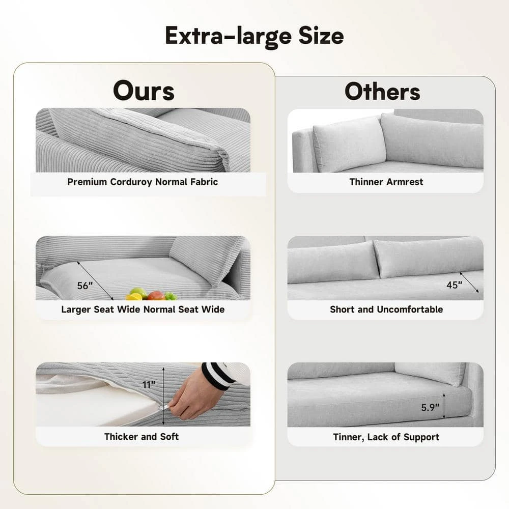 Modern Grey Corduroy Loveseat With Two Pillows For Living 6 Modern Grey Corduroy Loveseat With Two Pillows For Living - Image 6