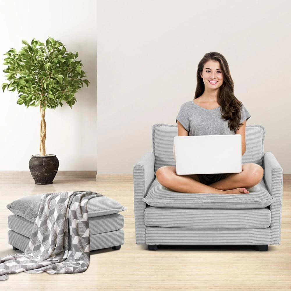 Modern Grey Corduroy Loveseat With Two Pillows For Living 7 Modern Grey Corduroy Loveseat With Two Pillows For Living - Image 7