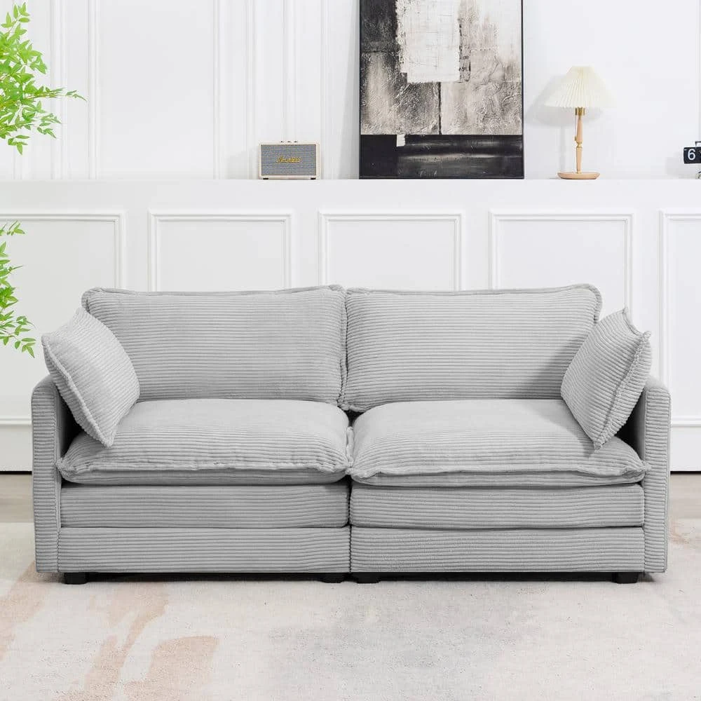 Modern Grey Corduroy Loveseat With Two Pillows For Living 1 Modern Grey Corduroy Loveseat With Two Pillows For Living