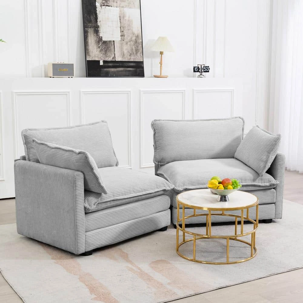 Modern Grey Corduroy Loveseat With Two Pillows For Living 2 Modern Grey Corduroy Loveseat With Two Pillows For Living - Image 2