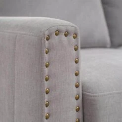Sanfe 57 In. Grey Solid Fabric 2-Seat Loveseat With Nailhead -More Furniture Store grey jearey loveseats sfrm 2 grey 1f 1000