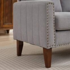 Sanfe 57 In. Grey Solid Fabric 2-Seat Loveseat With Nailhead -More Furniture Store grey jearey loveseats sfrm 2 grey c3 1000