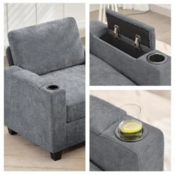 Modern 64.6 In Grey Chenille Storage Loveseat With Cup Holder And Ottoman For Living -More Furniture Store grey jearey loveseats xnecw 2 grey 4f 1000