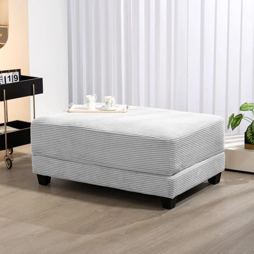 Grey Corduroy Ottoman For Sectional Sofa 5 Grey Corduroy Ottoman For Sectional Sofa - Image 5