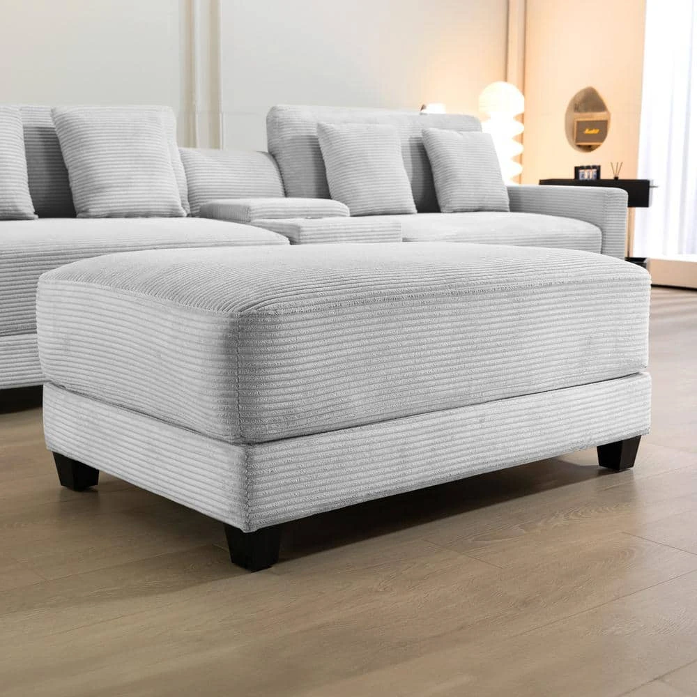 Grey Corduroy Ottoman For Sectional Sofa 6 Grey Corduroy Ottoman For Sectional Sofa - Image 6