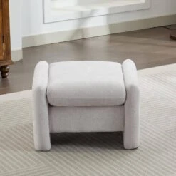 Grey Chenille Wood Comfort Outdoor Ottoman For Couch -More Furniture Store grey jearey ottomans e11 02xxy ye c3 1000