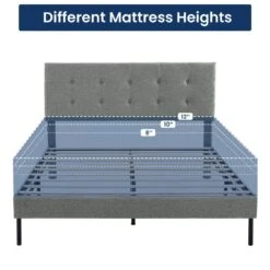 Alex Light Grey Queen Upholstered Platform Bed Frame With Headboard -More Furniture Store grey jearey platform beds 10ftxlm red 1f 1000