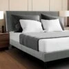 Alex Light Grey Queen Upholstered Platform Bed Frame With Headboard