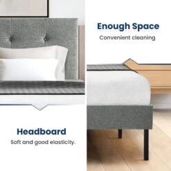 Alex Light Grey Queen Upholstered Platform Bed Frame With Headboard -More Furniture Store grey jearey platform beds 10ftxlm red c3 1000