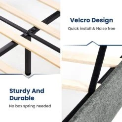 Alex Grey Full Upholstered Platform Bed Frame With Headboard -More Furniture Store grey jearey platform beds e111cj full grey 4f 1000