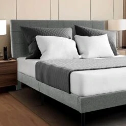 Alex Grey Full Upholstered Platform Bed Frame With Headboard