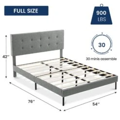 Alex Grey Full Upholstered Platform Bed Frame With Headboard -More Furniture Store grey jearey platform beds e111cj full grey 66 1000