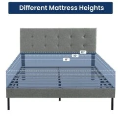 Alex Grey Twin Upholstered Platform Bed Frame With Headboard -More Furniture Store grey jearey platform beds e111cj twin grey c3 1000