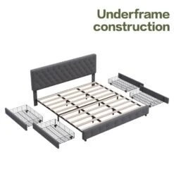 Grey King Linen Upholstered Storage Platform Bed Frame With Headboard -More Furniture Store grey jearey platform beds e11xxy 2 dg 4f 1000