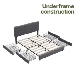 Black And Grey Full Linen Upholstered Storage Platform Bed Frame With Headboard -More Furniture Store grey jearey platform beds slssfy grey 4f 1000