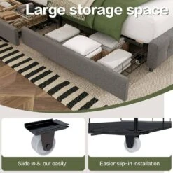 Black And Grey Full Linen Upholstered Storage Platform Bed Frame With Headboard -More Furniture Store grey jearey platform beds slssfy grey c3 1000