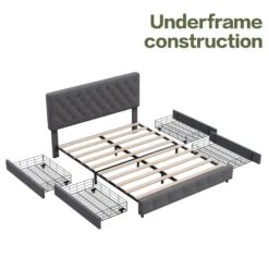 Black And Grey Queen Linen Upholstered Storage Platform Bed Frame With Headboard -More Furniture Store grey jearey platform beds ty hd grey 4f 1000