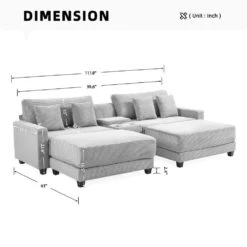 Laibai 111.81 In. Square Arm 4-Piece Velvet Modular Sectional Sofa In Grey With Cup Holder And Ottoman -More Furniture Store grey jearey sectional sofas dxrabcd grey 4f 1000