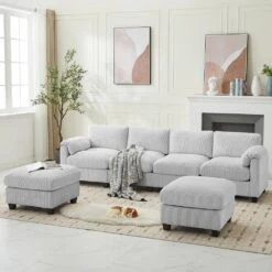 114.96 In Corduroy Modular U-Shaped Grey Sectional Sofa With 2-Ottomans For Living Room And Spacious Space -More Furniture Store grey jearey sectional sofas dxrzjsf6 grey c3 1000