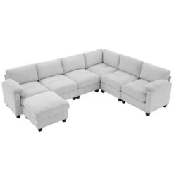 115 In. Corduroy Modular L-Shaped Grey 7-Seat Sectional Sofa For Living Room And Spacious Space -More Furniture Store grey jearey sectional sofas dxrzjsf7 grey 1f 1000