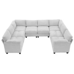 115 In. Corduroy Modular U-Shaped Grey 8-Seat Sectional Sofa For Living Room And Spacious Space -More Furniture Store grey jearey sectional sofas dxrzjsf8 grey 4f 1000