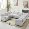 115 In. Corduroy Modular U-Shaped Grey 8-Seat Sectional Sofa For Living Room And Spacious Space