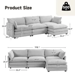 112 In. W 4-Piece Modern Straight Arm Corduroy Fabric L-Shaped Sectional Sofa With Ottoman In Gray -More Furniture Store grey jearey sectional sofas e46sf 3 gy 40 1000